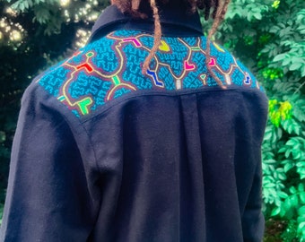 Handcrafted Black Shipibo Icaros Shirt | Medium | Sacred Shipibo | Shipibo Shirt | Ayahuasca Ceremony Clothing