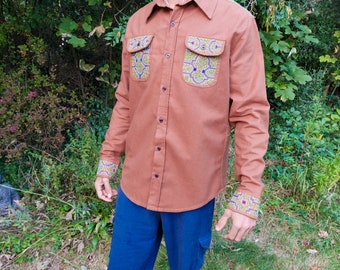 Brown Soft Cotton Icaros Shirt | Size Large| Sacred Shipibo | Shipibo Shirt | Ayahuasca Ceremony Clothing