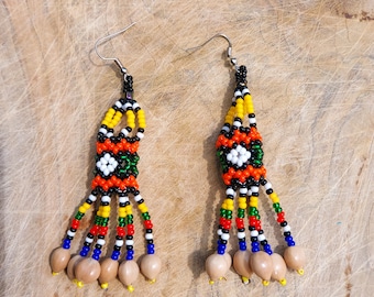 Shipibo Dangle Seed Bead Earrings | Shipibo Seed Bead Earrings | Seed Bead Jewellery