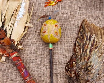 Hand-carved Gourd Rattle Butterfly | Shamanic Rattle | Shipibo Maraca | Yellow Shipibo Rattle | Healing Rattle | Medicine Rattle | Medium