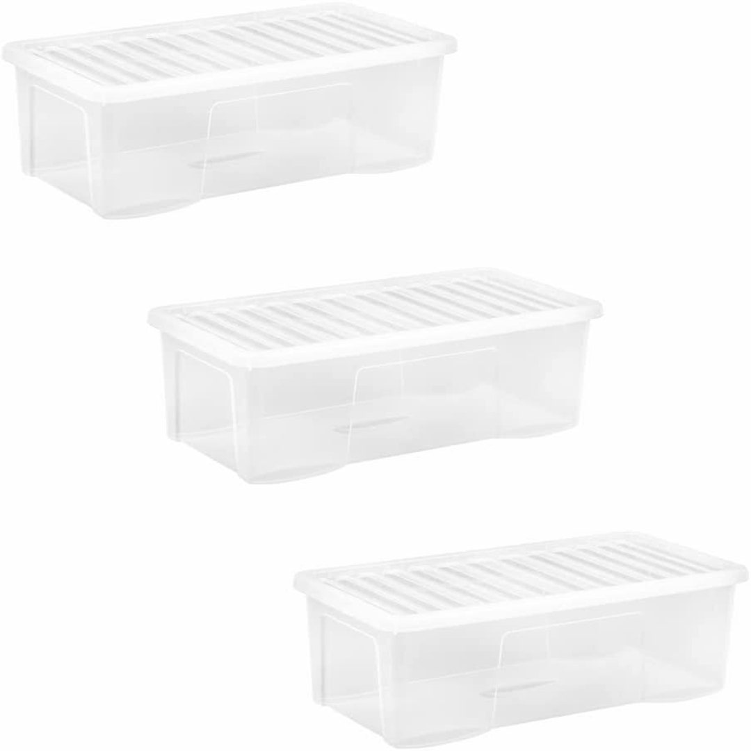3 X 62L Crystal Clear Plastic Storage Boxes With Lid Stackable