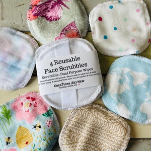 Facial Scrubbies for Women & Men, Set of Four Reusable Reversible Exfoliating Round Washcloth for Body and Face