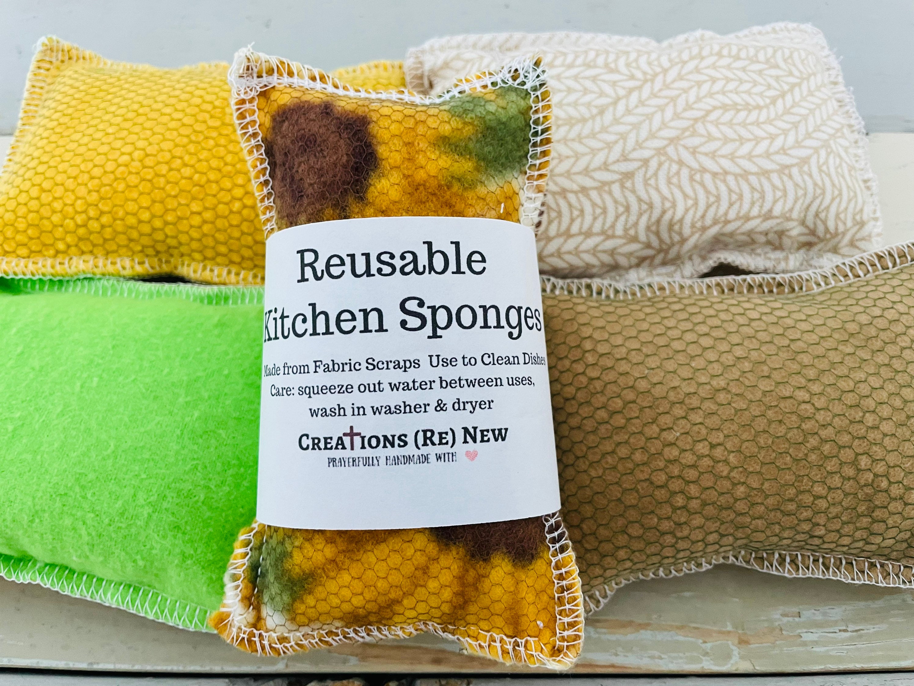 Reusable Dish Scrubbies, Zero Waste Kitchen Sponge Handmade From Fabric  Scraps, Creations Renew 