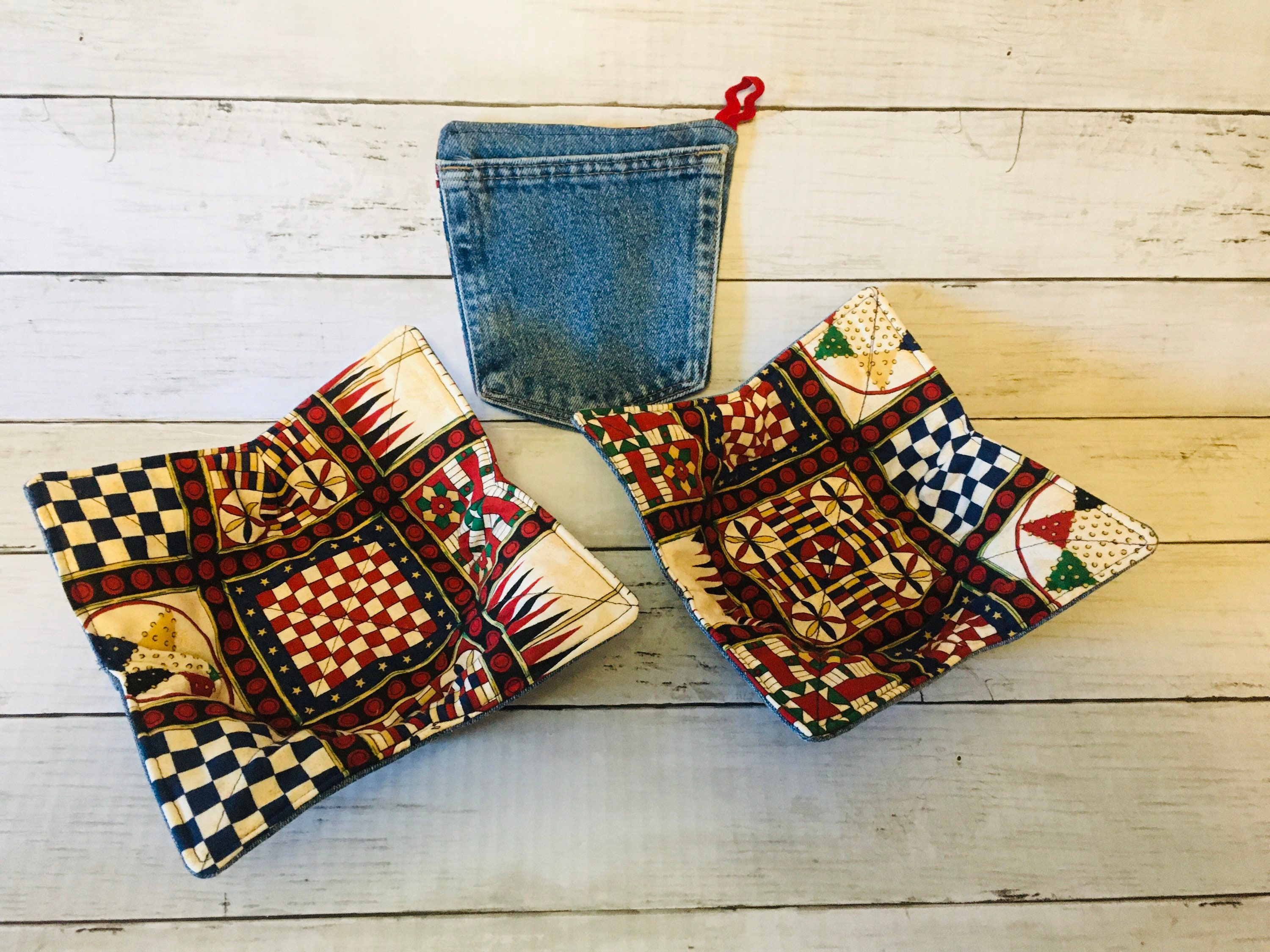 Denim Hot Pads & Bowl Cozies Jean Pocket Hot Pad Americana Etsy