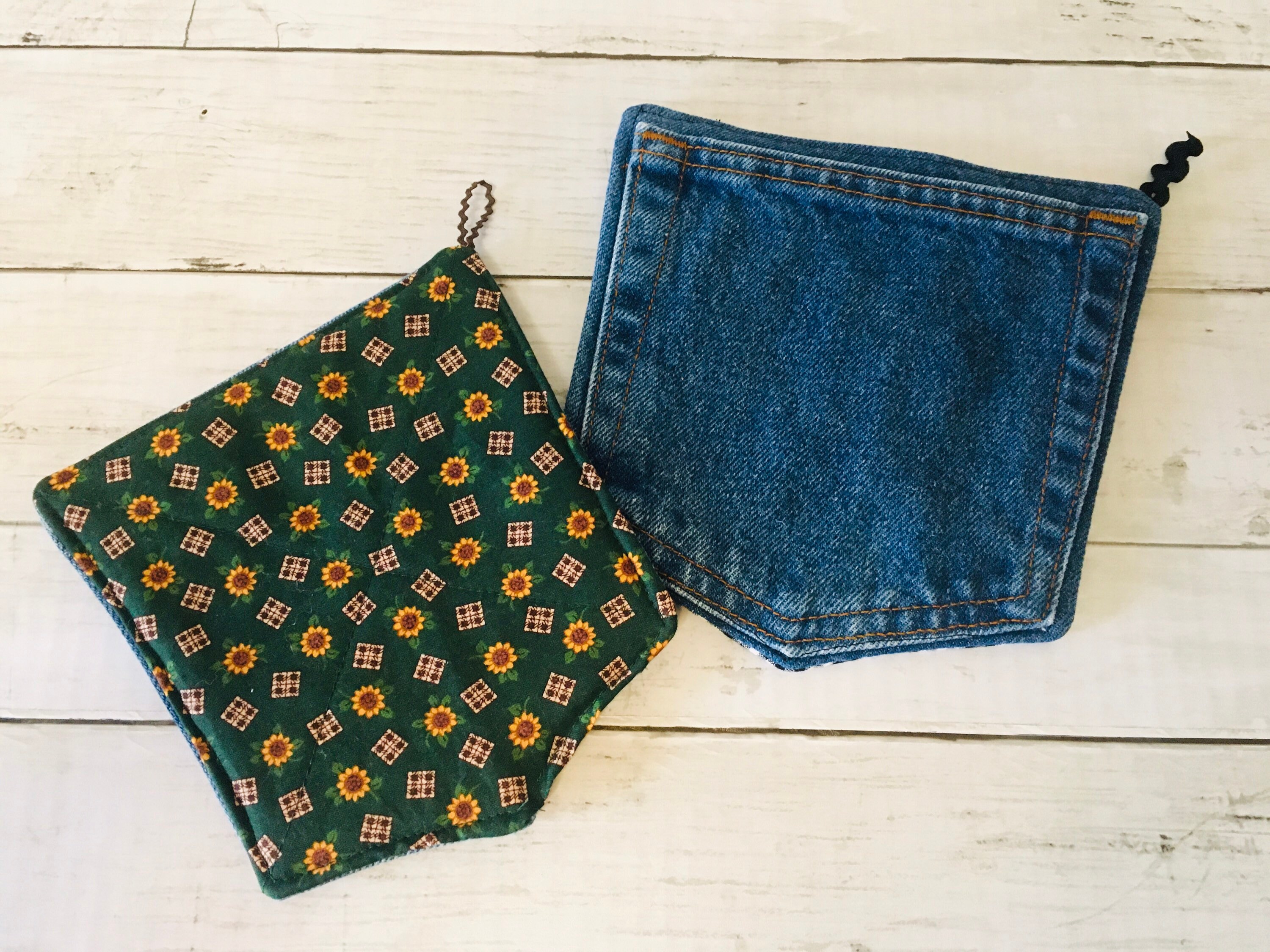 Denim Hot Pads & Bowl Cozies Jean Pocket Hot Pad Americana Etsy