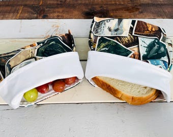 Wiederverwendbare Beutel für Snacks und Sandwiches, lustige Aufbewahrung von Lebensmitteln aus Stoff