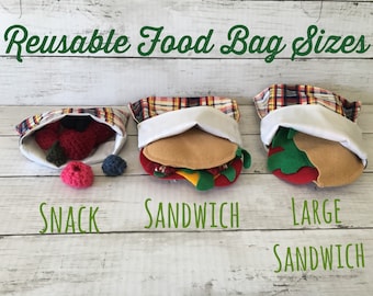 Bolsas reutilizables para snacks y sándwiches, divertido almacenamiento de alimentos de tela
