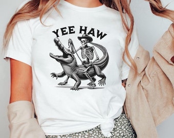 Gator Shirt Unisex Gator Hunting Shirt Yee Haw Shirt Skeleton Western Tee Funny Alligator Gifts Backwoods Aesthetic Country Shirt Farm Life