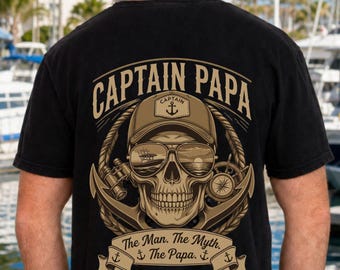 Captain Papa Shirt, Fishing Grandpa Gift, Boating Grandpa Comfort Colors Tee, Papa Shirt, Nautical Skull Grandpa Tee, Father's Day Gift