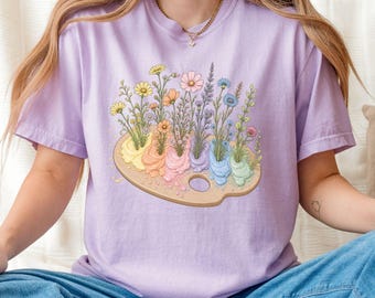 Artist Palette Shirt, Wildflower Painting T-Shirt, Art Teacher Gift, Comfort Colors Tee, Floral Artist Shirt, Painters Shirt, Artist Gift