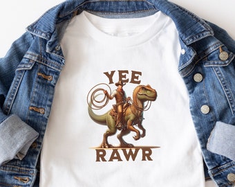 Cowboy Dinosaur Kids Shirt Cowboy Riding Dinosaur Toddler Shirt Southern Yee Haw Shirt for Boys Birthday Party Shirt Rodeo Shirt for Boys