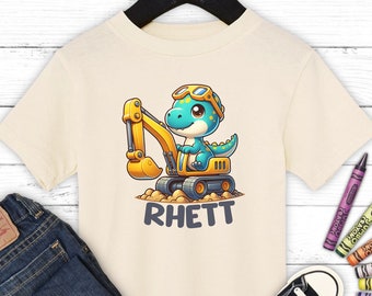 Personalized Dinosaur Excavator Toddler Shirt Tractor Shirt Southern Boy Shirt for Toddler Dinosaur Custom Toddler T-Shirt with T-Rex Shirt