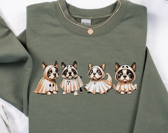 Boston Terrier Halloween Sweatshirt Dog Halloween Sweater Boston Terrier Sweater for Halloween Ghost Sweatshirt Cute Dog Sweatshirt Frenchie