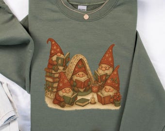 Christmas Book Lover Sweatshirt, Reading Gnomes, Bookish Christmas Tee, Gnome Lover Gift, Cozy Reader Shirt, Bookish Shirt, Gnome Christmas