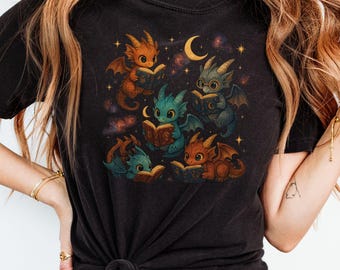 Dragons Reading Shirt, Fantasy Book Dragon Shirt, Fantasy Dragon Book Lover Shirt, Book Gift, Bookworm Gift, Bookish Shirt, Cozy Reading Tee