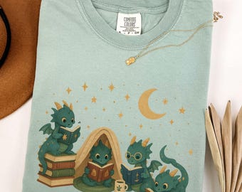 Dragons Reading Shirt, Fantasy Book Dragon Shirt, Fantasy Dragon Book Lover Shirt, Book Gift, Bookworm Gift, Bookish Shirt, Cozy Reading Tee