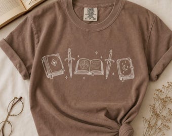 Fantasy Reader Shirt, Books and Daggers Shirt, Bookish Tee, Book Lover Gift, Romantasy Book Lover T-Shirt, Celestial Dagger Bookish Tee