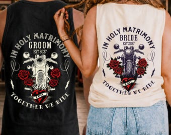 Couples Motorcycle Matching Shirts, Motorcycle Tanks, Just Married Motorcycle Couple, Motorcycle Wedding Gifts, Bride & Groom Tanks