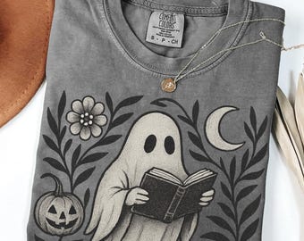 Ghost Reading Book Shirt, Spooky Bookish Reader Shirt, Halloween Shirt, Book Lover Tee, Ghost Tee, Spooky Season