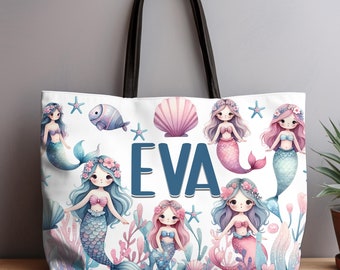 Personalized Kids Name Tote Bag for School, Mermaid Tote Bag for Girl, Daycare Bag, Kids Travel Bag, Underwater Nautical Birthday Gifts