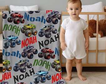 Personalized Monster Truck Blanket Custom Monster Truck Blanket Trucks Blanket Name Blanket for Boys Personalized Baby Blanket Toddler Gift