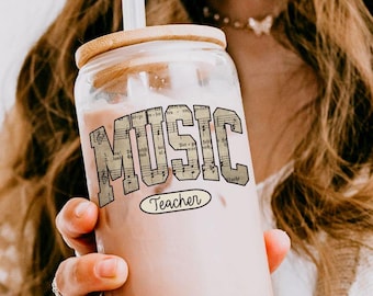 Music Teacher Sipper Glass, Music Teacher Gift, Music Teacher Ice Coffee Cup, Music Teacher Appreciation Gift, Music Teacher Glass Cup