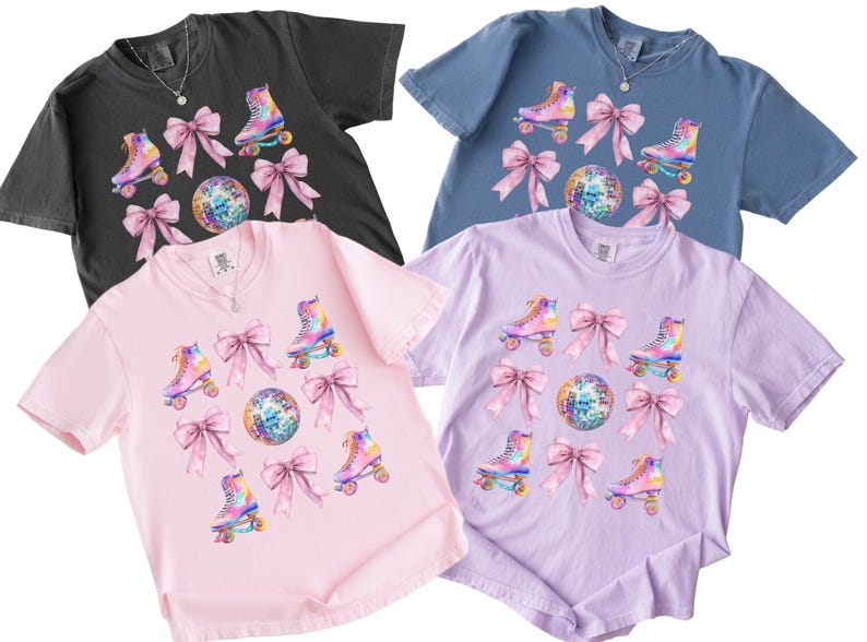 Roller Skating Shirt, Disco Shirt, Pink Bow Shirt, Disco Roller Skating Party Shirt, Retro Y2K Shirt, Comfort Colors, Roller Skating Gifts image 7