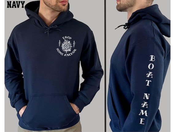Custom Boat Name on Sleeve of Hoodie for Men Boating Sweatshirt Personalized Boat Name Gift for Men Boating Gifts for Captain Boat Gift