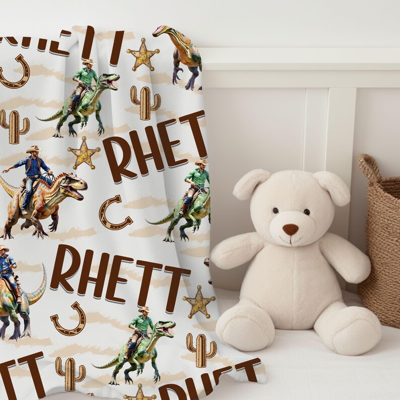Rhett Lettering Personalized Cowboy Dinosaur Blanket, Custom Dinosaur Blanket, Western ...