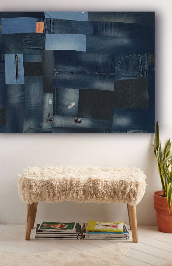 Wall Art, Canvas Artwork, Recycled Denim Patchwork