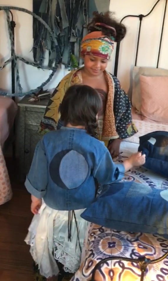 Moon phases, kimono, denim jacket, kids jacket, children's coat, moon cycles, kid's clothing, children's clothing, hippie clothing