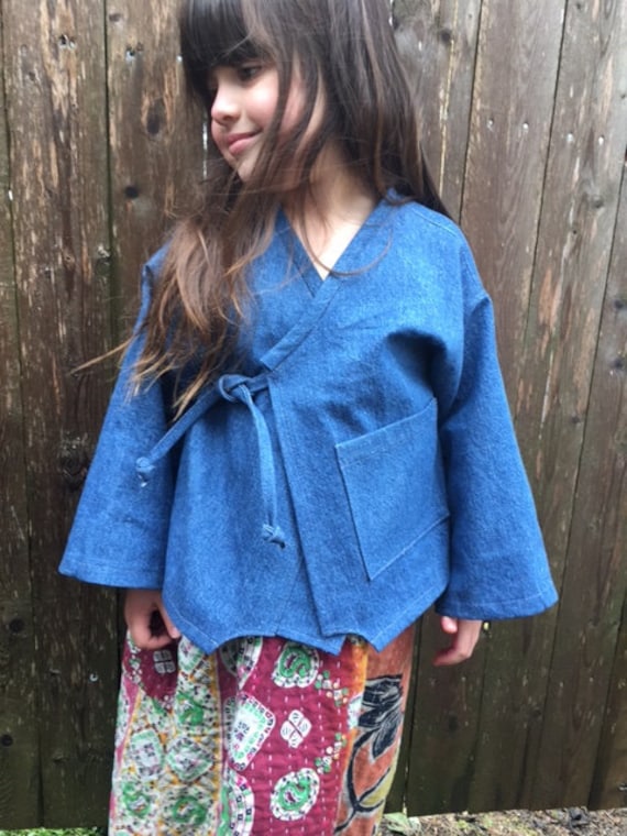 Moon phases, kimono, denim jacket, kids jacket, children's coat, moon cycles, kid's clothing, children's clothing, hippie clothing