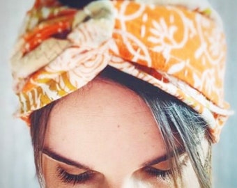 Vintage Kantha Fabric Head Wrap, Boho Turban Headband