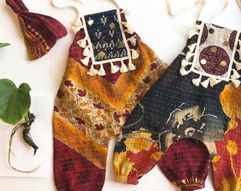 Vintage Kantha Harem Pants Jumpsuit, Bohemian Toddler Clothes
