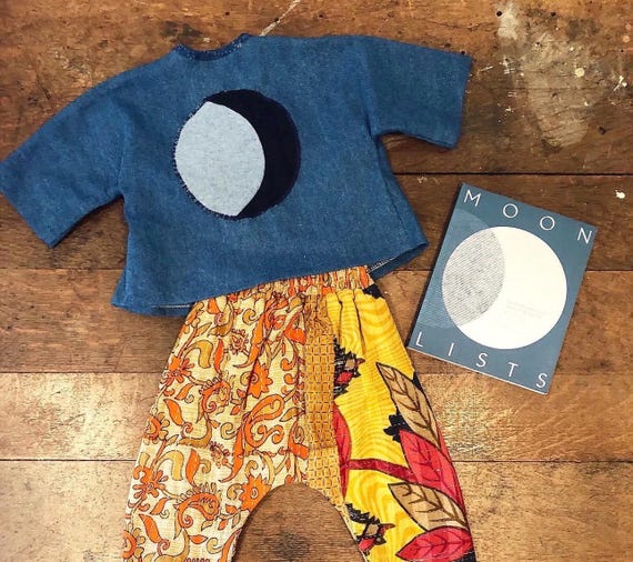 Moon phases, kimono, denim jacket, kids jacket, children's coat, moon cycles, kid's clothing, children's clothing, hippie clothing