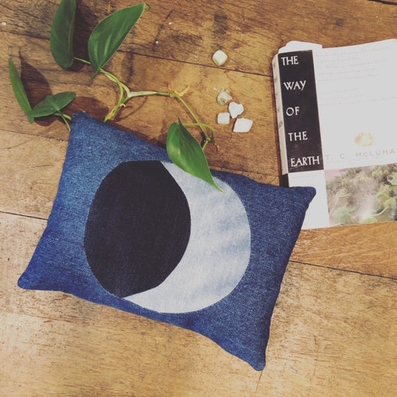 Denim Pillow, Moon Phases, moon cycles, moons, throw pillow, bohemian home, home decor