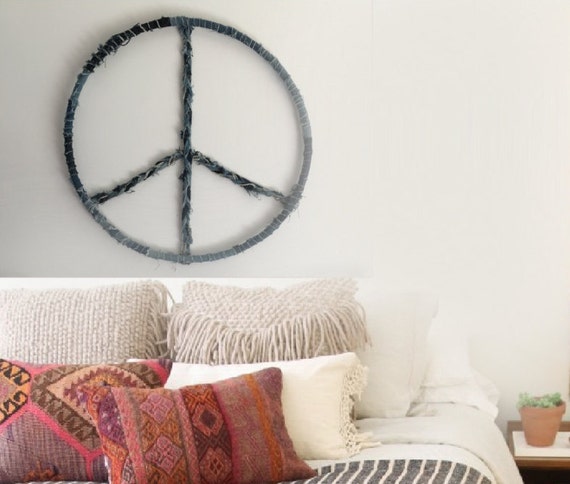 Peace Sign, Wall Hanging, Artwork, Recycled Denim
