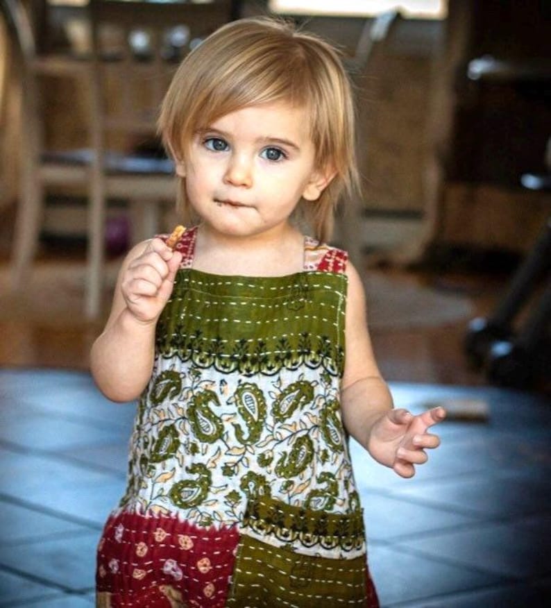 Vintage Kantha Harem Romper, Hippie Kids Jumpsuit, Boho kids clothing, boy romper image 4