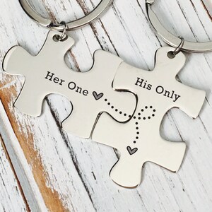 Her One, His Only Couples key chain Set of 2 PUZZLE/ Long Distance Relationship/Add text on the back must selected front&back