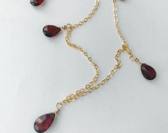 Garnet Necklace Briolettes Necklace January necklace January Birthstone Gemstone Necklace Garnet Layering Necklace Red Necklace January