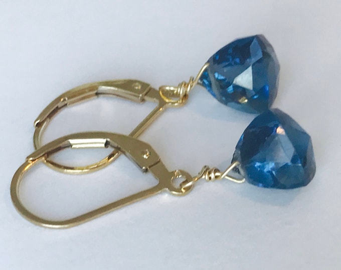 London Blue Earrings Blue Topaz Earrings London Blue Topaz earrings Quartz earrings 14 K Gold earrings December birthstone Gift for Women