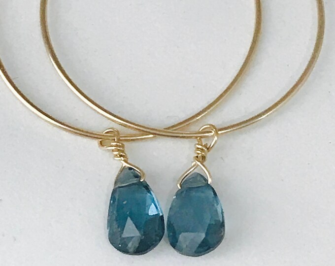 London Blue Earrings Blue Topaz Earrings London Blue Topaz earrings Quartz earrings Hoop earrings December birthstone 14 K Gold Earrings