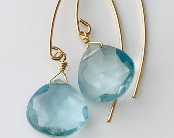 Aquamarine Earrings Natural Aquamarine Earrings 14 K Gold Fill Gold March Birthstone  Gemstone Earrings Healing Earrings March Earrings