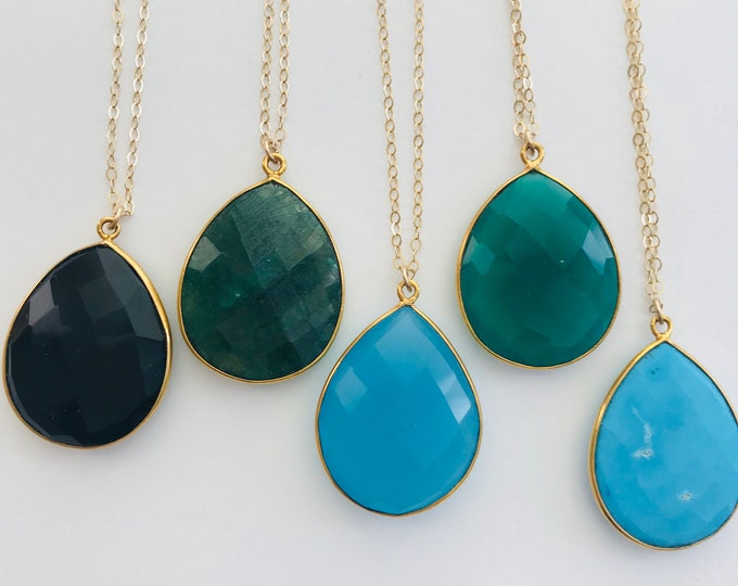 Emerald Necklace Onyx Necklace Turquoise Necklace May Birthstone Emerald Necklace Minimalist Necklace May Birthday Layering Necklace