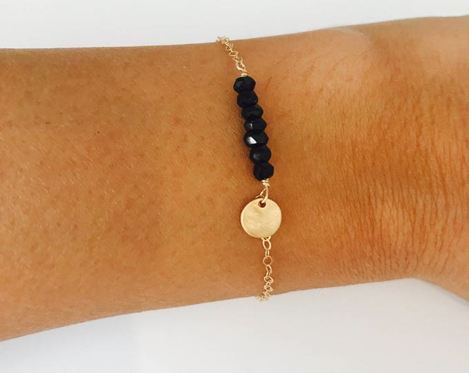 Tourmaline Bracelet black Tourmaline Bracelet October  Birthstone October Birthday Gold Coin Bracelet Healing Bracelet Boho Bracelet