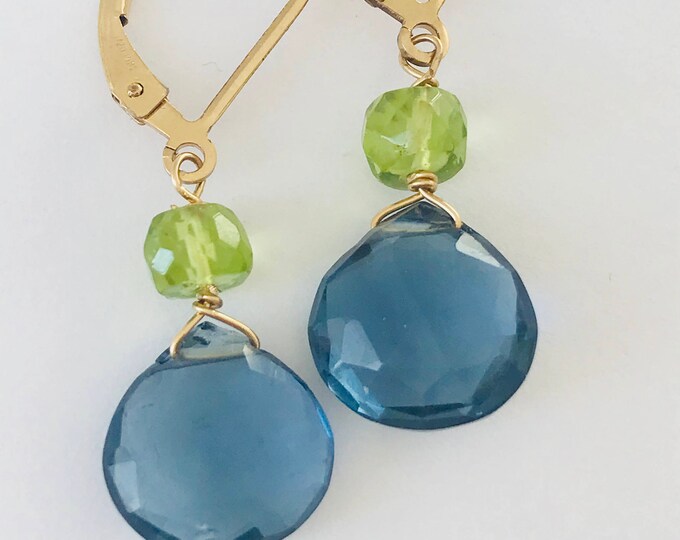 London Blue Topaz Earrings,  Peridot Earrings,  Quartz earrings , December birthstone, Gemstone Earrings, Healing Earrings