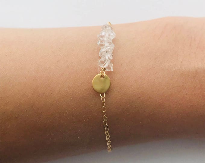 Herkimer Bracelet Diamond Bracelet April Birthstone April Birthday Gold Coin Bracelet Healing Bracelet Boho Bracelet