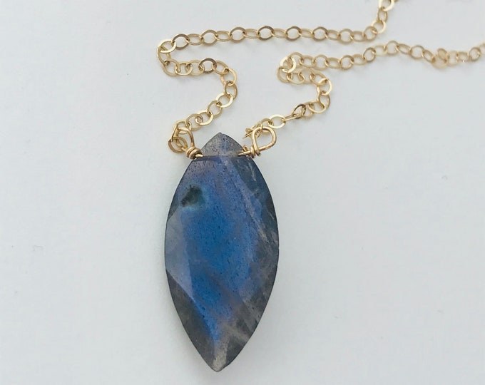 Labradorite Necklace Gold Necklace Blue Flash Labradorite labradorite Pendant Gift For Women Boho Necklace Bohemian necklace Marquise Cut