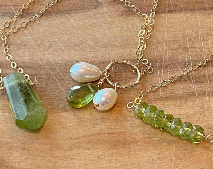 Dainty Peridot Necklace  August Birthstone Jewelry  Gift For Her Gemstone Necklace - Silver or Gold Pearl peridot necklace