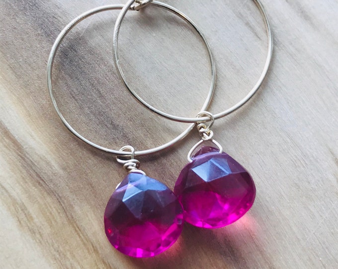 Pink Quartz Earrings Hoop Earrings Gemstone Earrings Healing Earrings October Birthstone Boho Earrings Pink Earrings